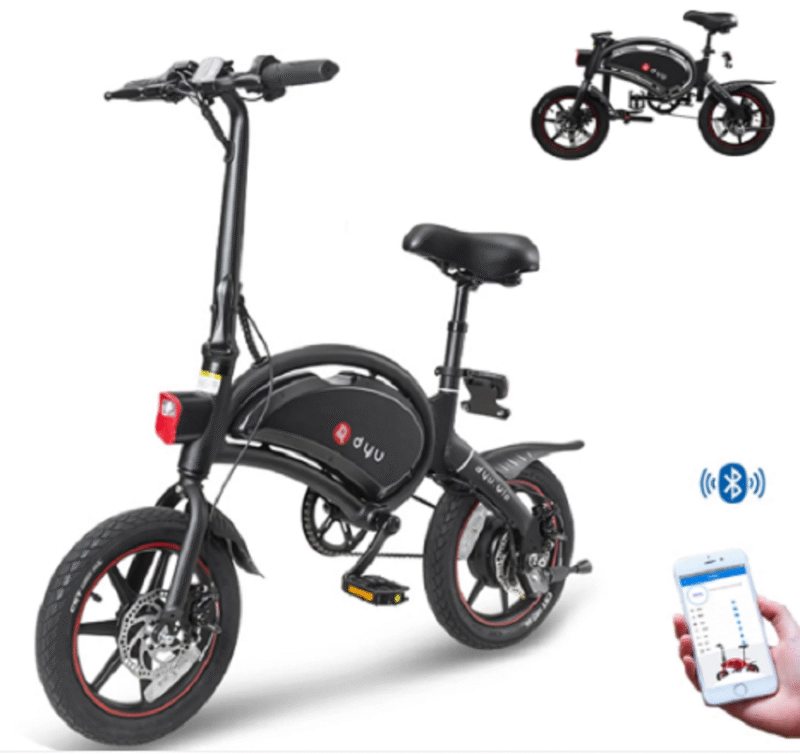 DYU D3+, tragbares 14 Zoll E-bike, 240W/36V/10Ah, 25km/h, Smartphone steuerbares,Unisex,schwarz – Bild 2